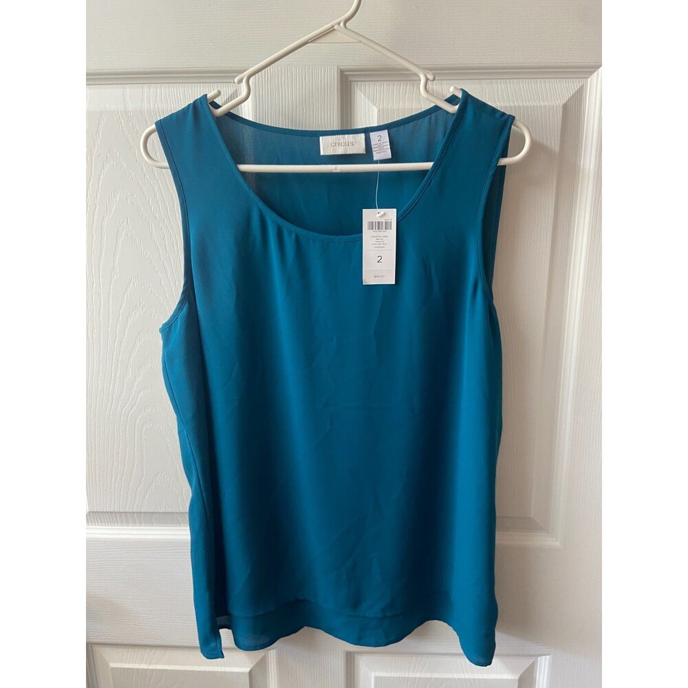 Chicos 2 Womens  L Mallard Teal Sleeveless Tank Cami Top Polyester Capsule NWT